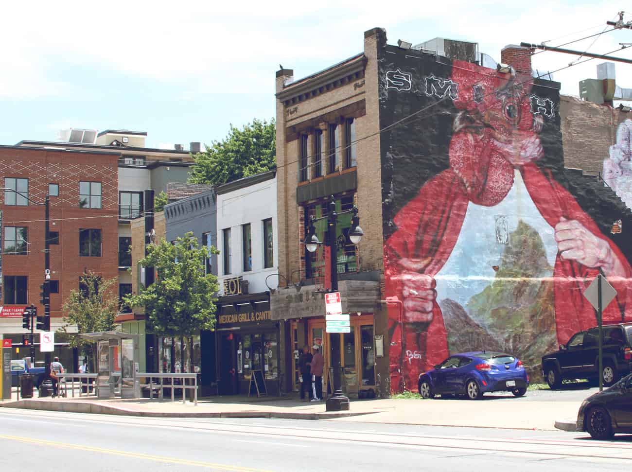 Storefronts and mural on H Street